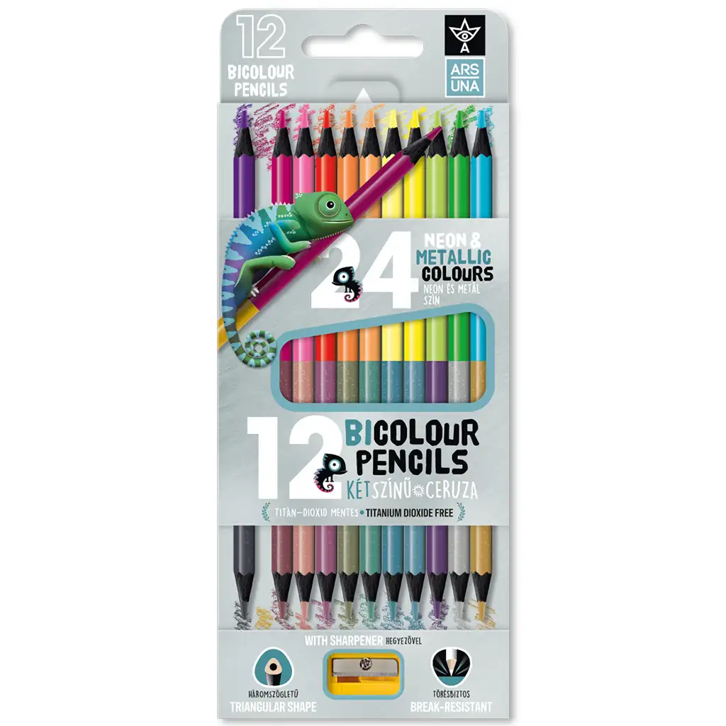 Ars Una: set di matite colorate bicolore neon-metal 12/24 pezzi, triangolari, con temperino