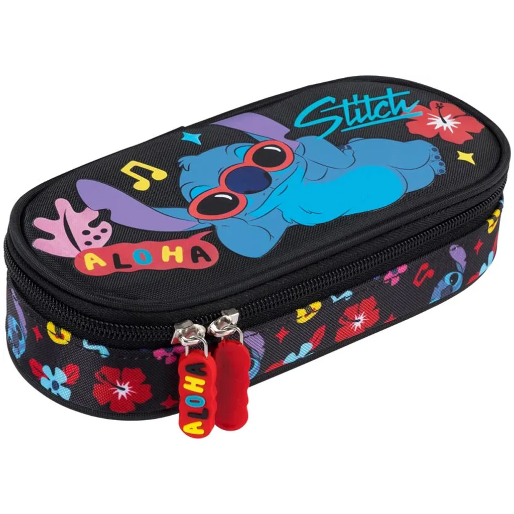 Astuccio ovale Disney Stitch Aloha di colore nero PC01 23x9,5x6 cm