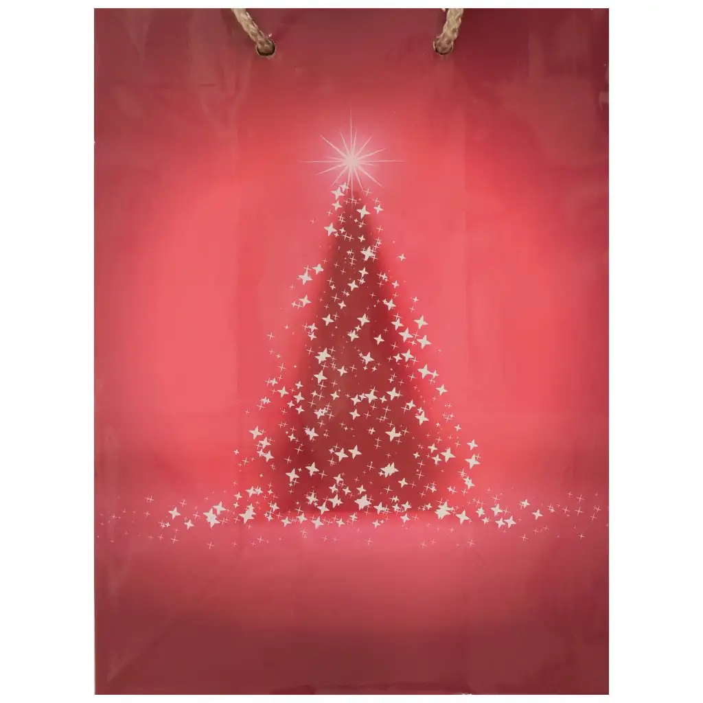Borsa regalo di colore rosso con motivo di albero di Natale 17,5x22,5x9,5 cm