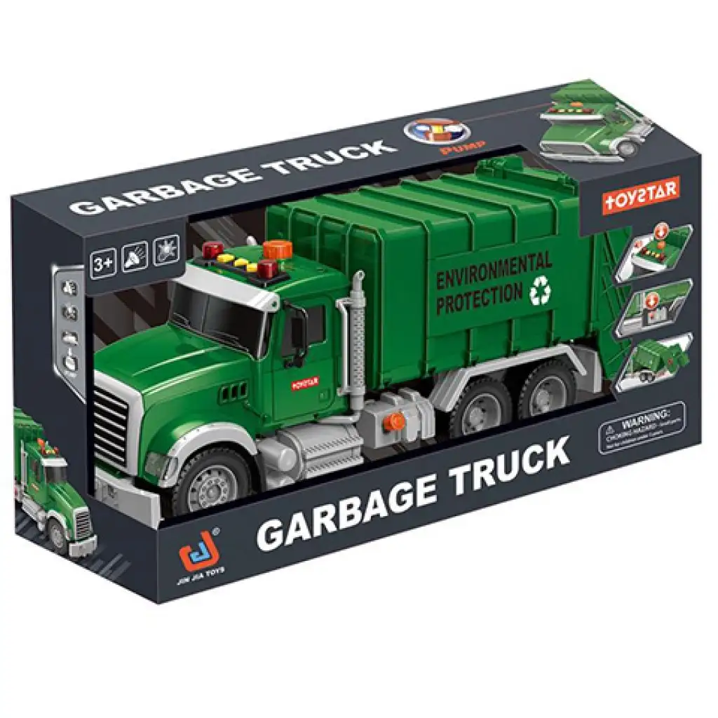 Camion della spazzatura ToyStar di colore verde con effetti luminosi e sonori, 42 cm