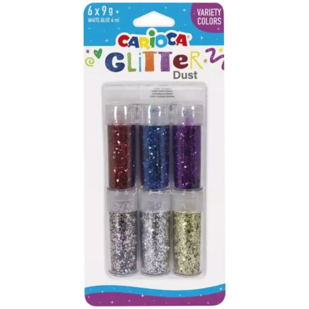 Carioca: Set di 6 polveri glitter in barattolo - Variazioni di colore