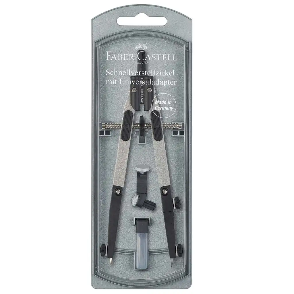Faber-Castell: Set di Compasso a Regolazione Rapida con Adattatore Universale – Colore Argento