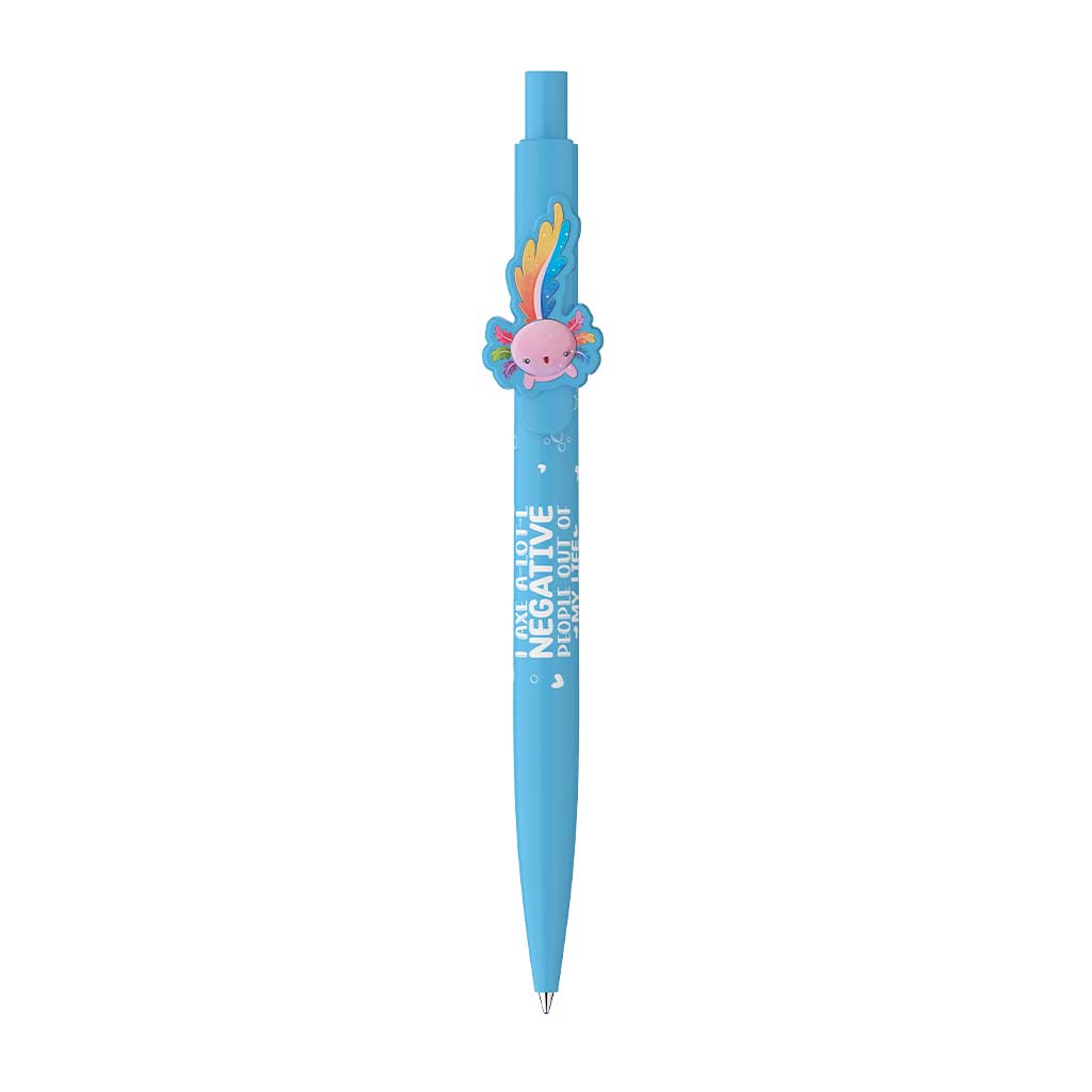 ICO: penna a sfera di colore azzurro chiaro con stampa di axolotl