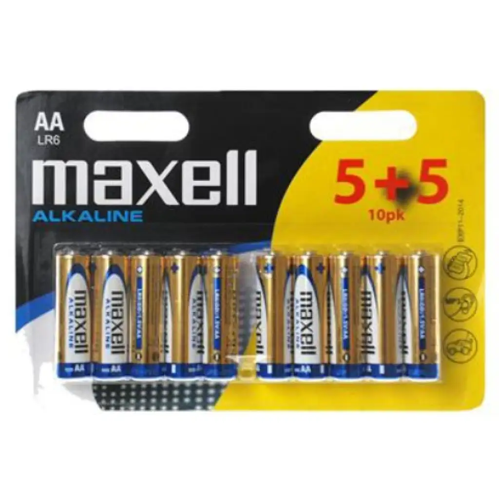 Maxell: Batteria alcalina stilo 1.5V AA LR6 confezione blister 5+5 pezzi