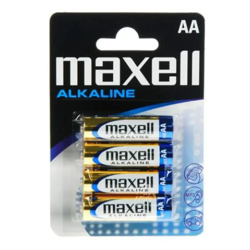 Maxell: Pile alcaline stilo 1.5V AA LR6 confezione blister da 4 pezzi
