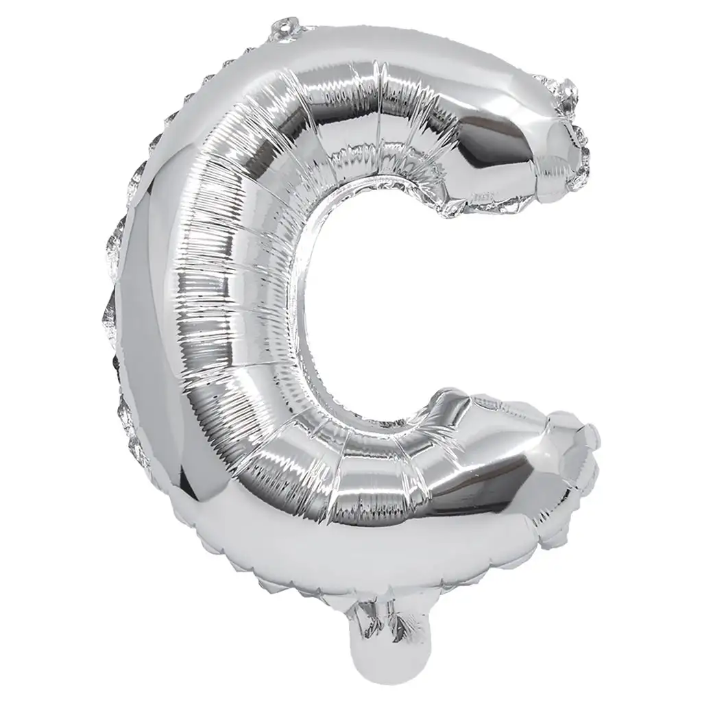 Palloncino in mylar a forma di lettera C colore argento - 32 cm