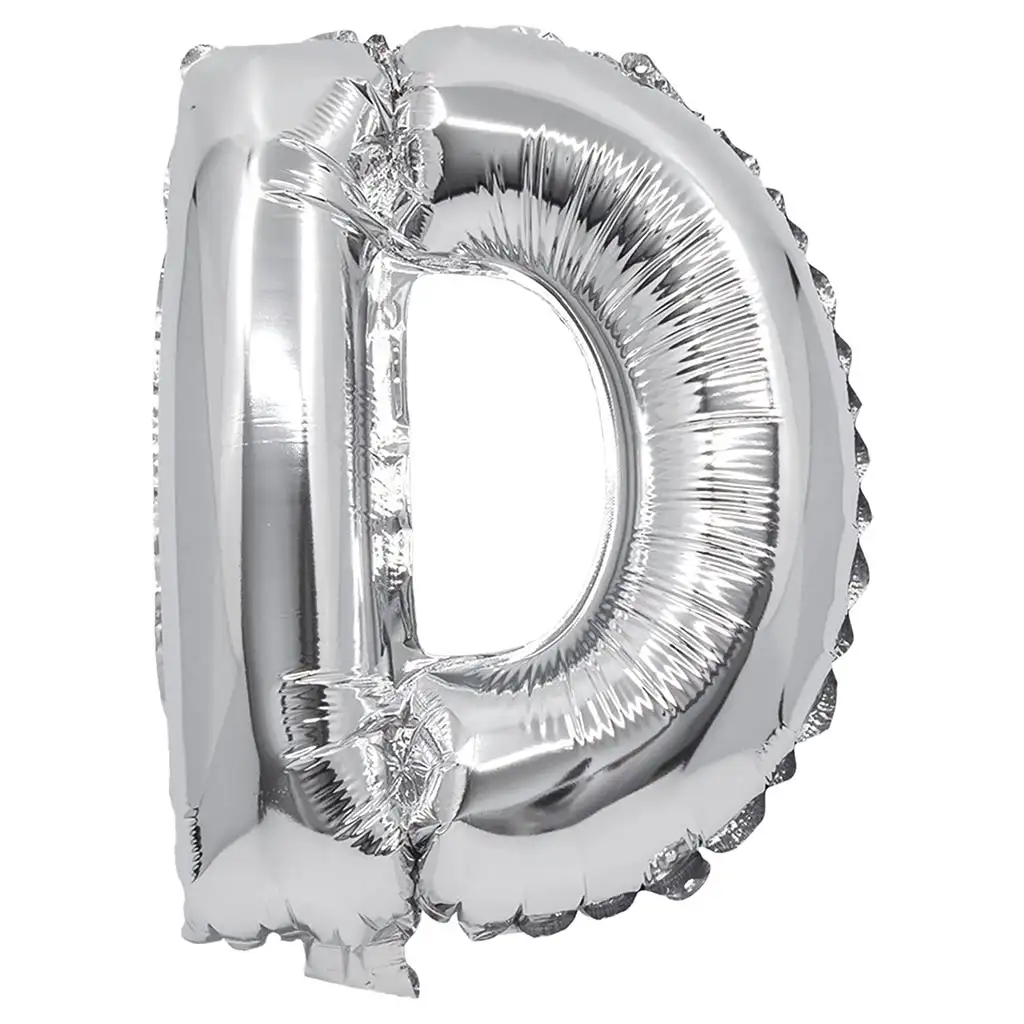 Palloncino in mylar a forma di lettera D colore argento - 32 cm