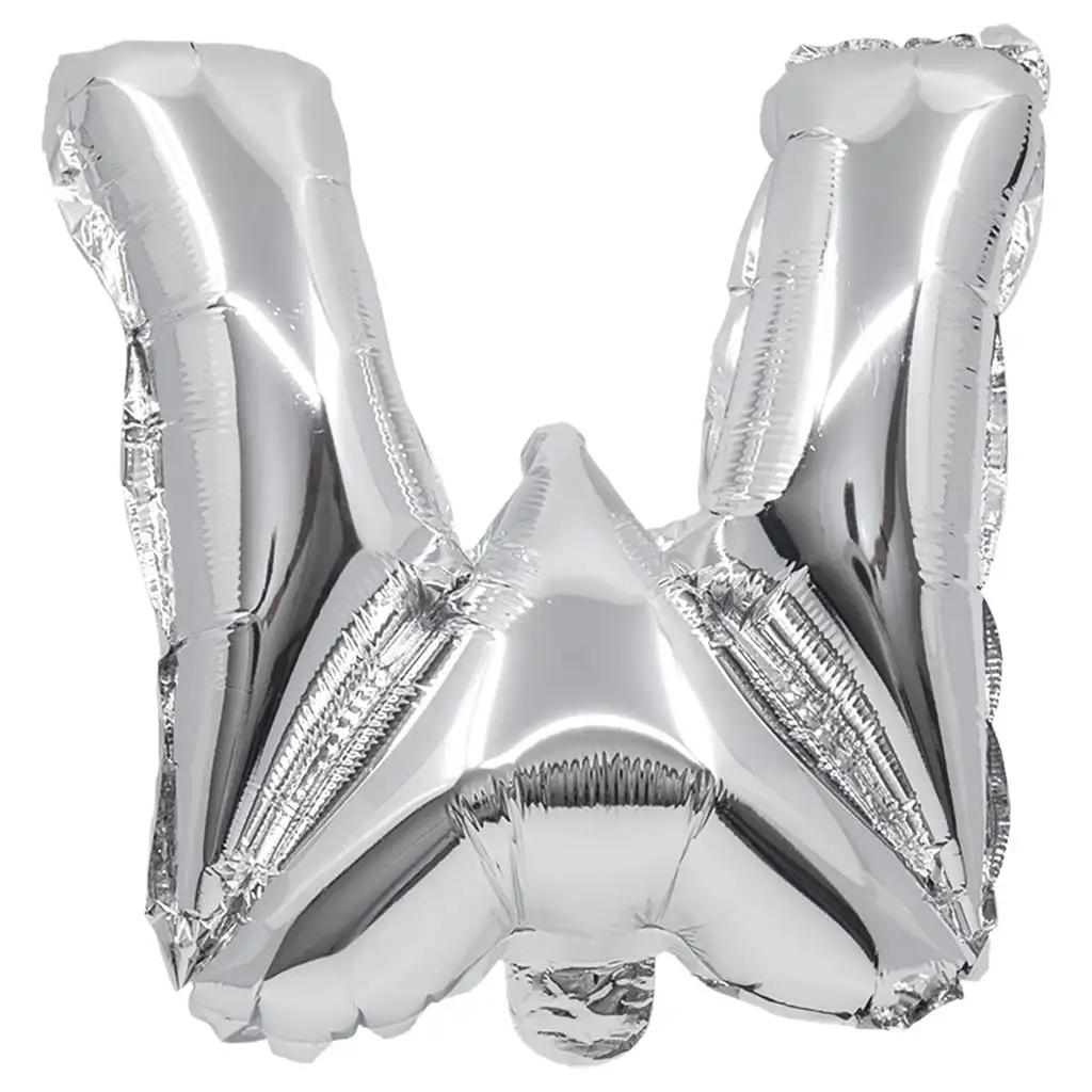 Palloncino in mylar a forma di lettera W colore argento - 32 cm