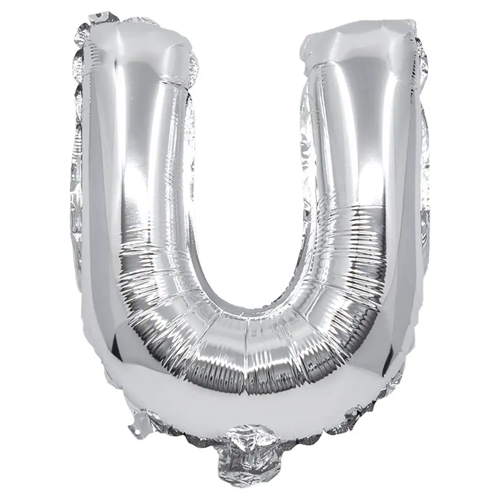 Palloncino in mylar a forma di lettera, colore argento – Lettera U 32cm