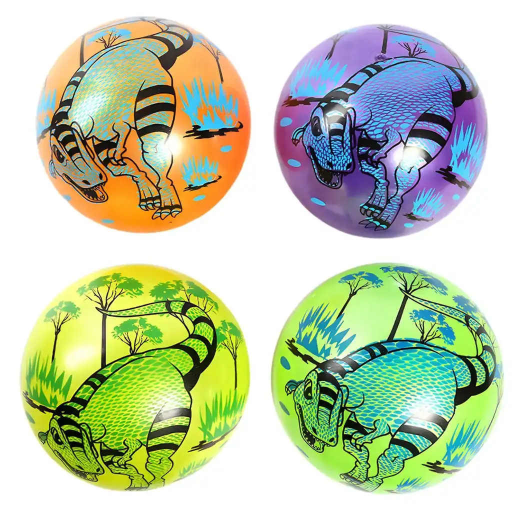 Pallone di gomma con motivo di dinosauro da 23 cm in diverse varianti di colore.