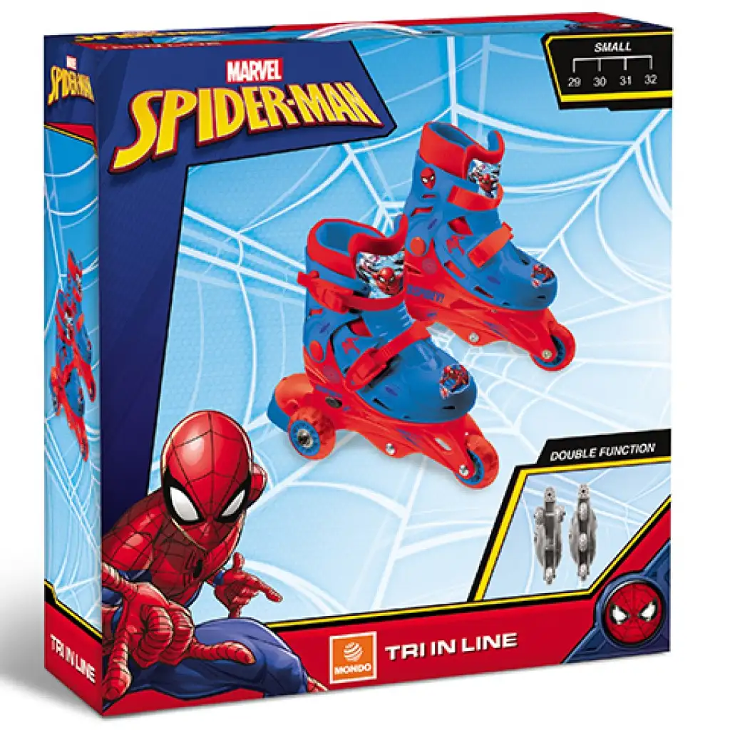 Pattini in linea o a due file regolabili di Spider-Man, taglia 29-32 - Mondo Toys