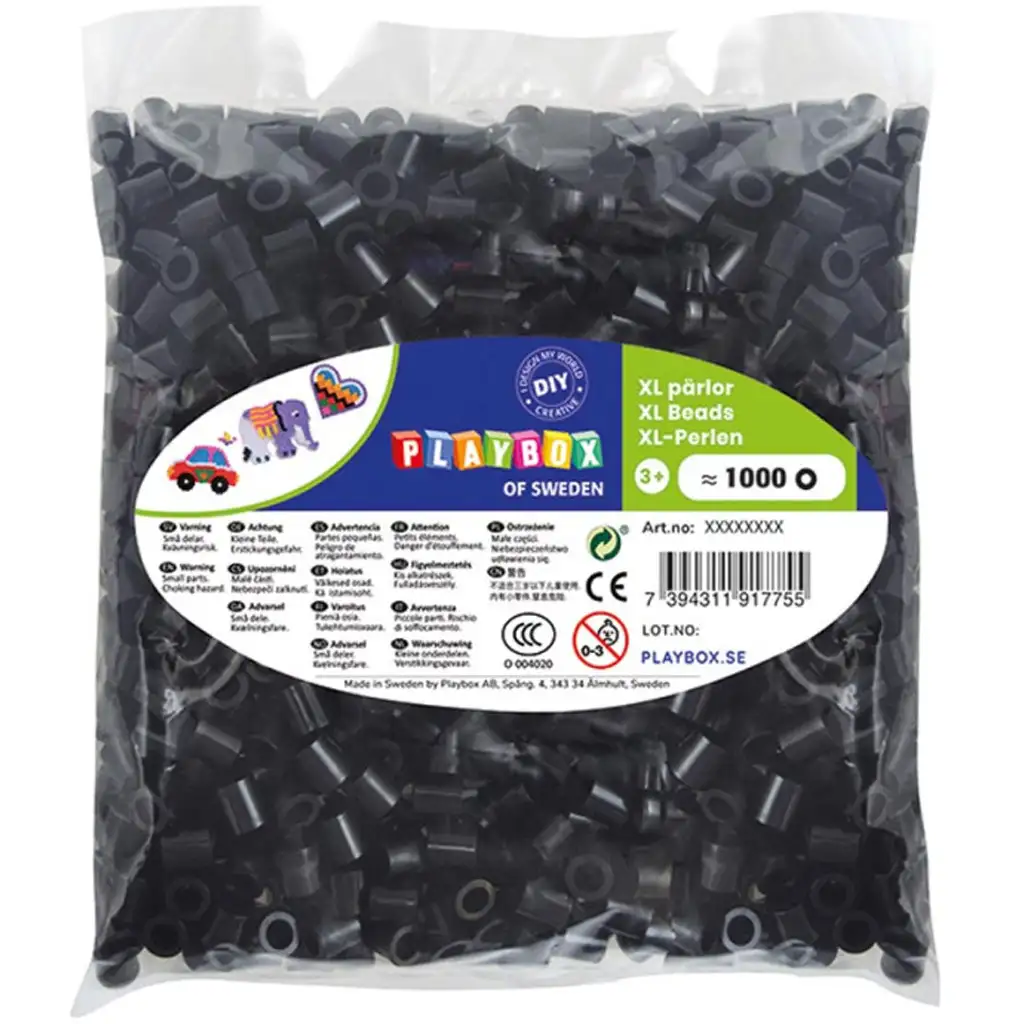PlayBox: Confezione da 1000 perline stirabili XL MAXI da 9 mm di colore nero