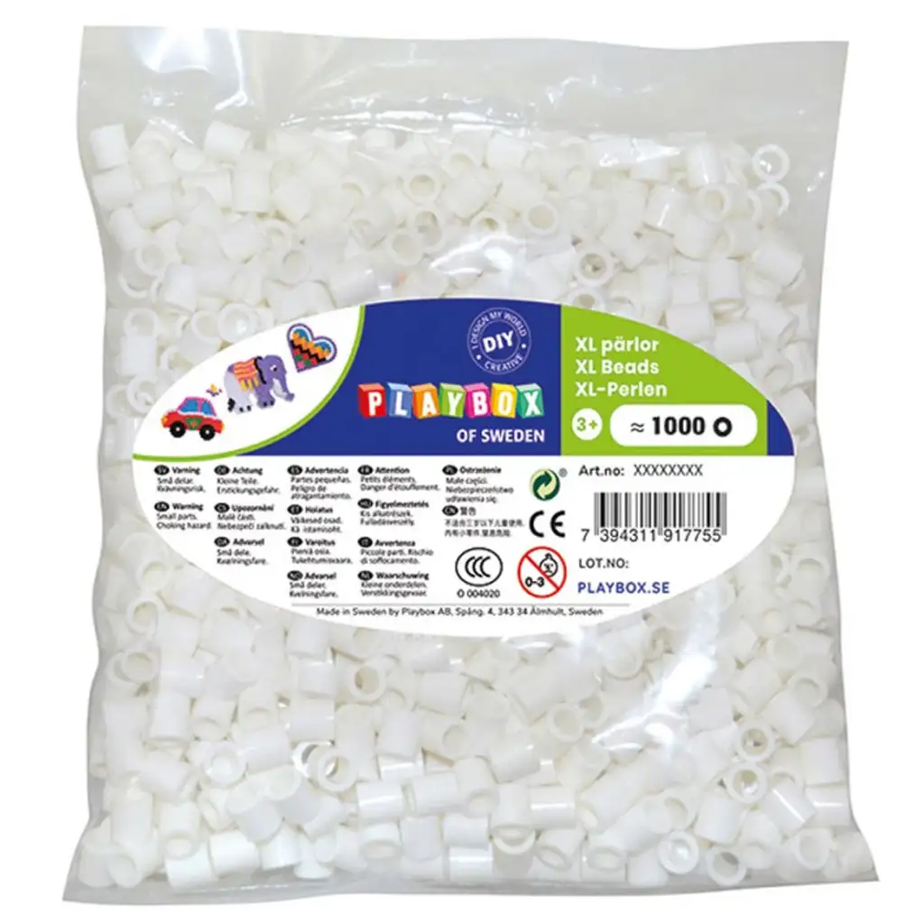 PlayBox: Perline stirabili XL MAXI da 9mm, confezione da 1000 pezzi, colore bianco