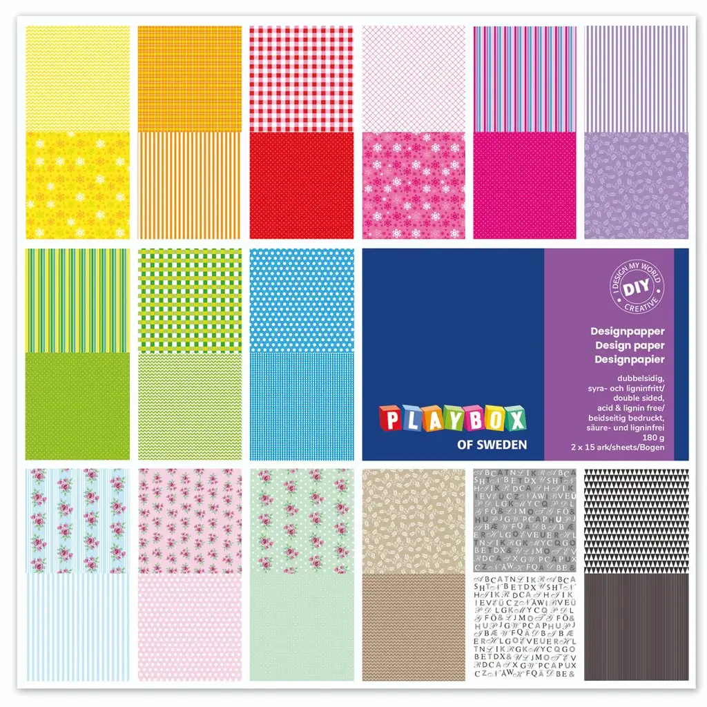 PlayBox: Set di cartoncini decorativi colorati e stampati da 30 pezzi