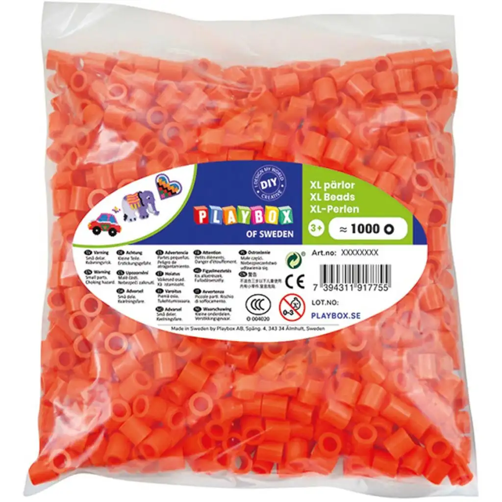 PlayBox: confezione da 1000 pezzi di perline stirabili MIDI XL da 9 mm, colore arancione