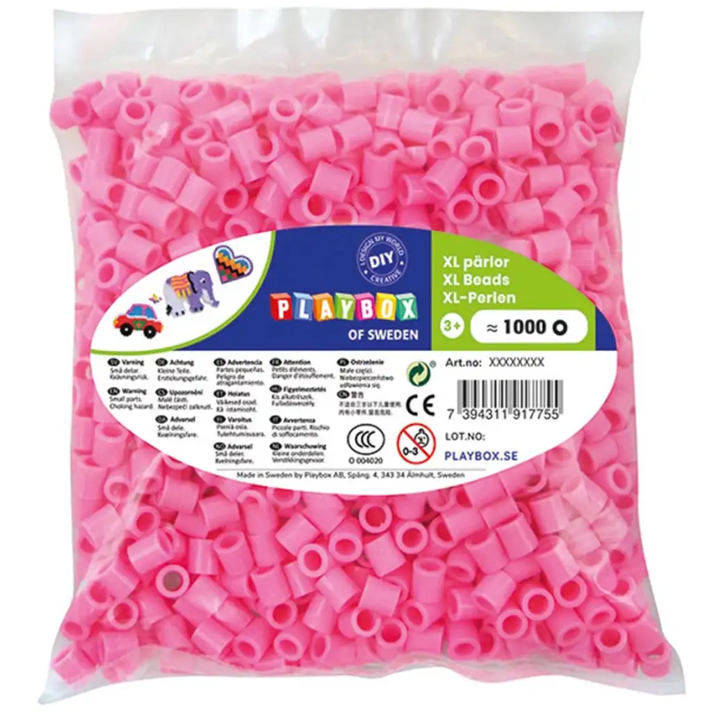 PlayBox: perline stirabili XL MAXI da 9mm confezione da 1000 pezzi colore rosa