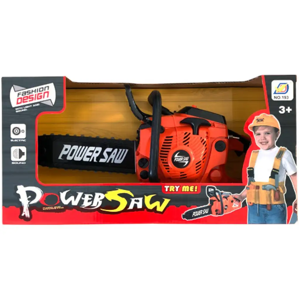Sega a catena elettronica Power Saw con luce e suono di colore arancione