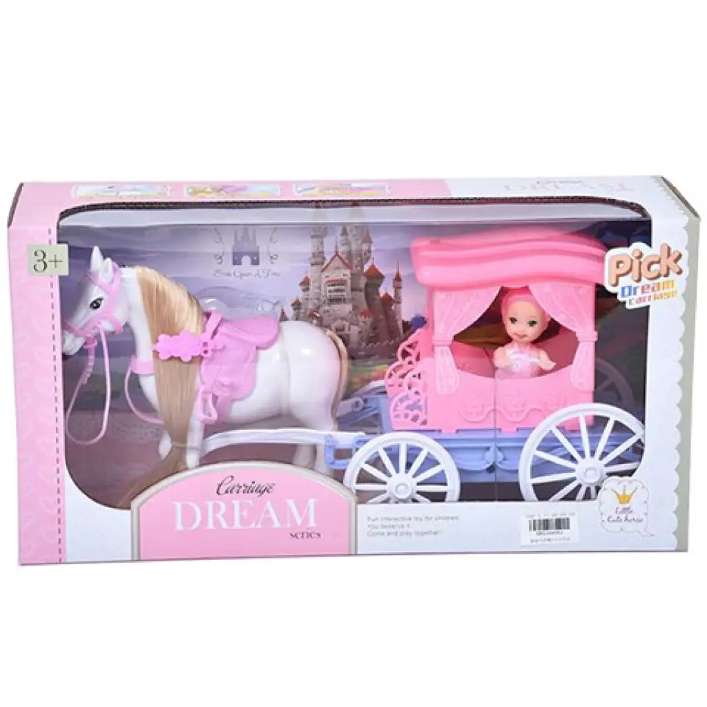 Set carrozza da sogno con cavallo e bambola da 7,5 cm in colore rosa