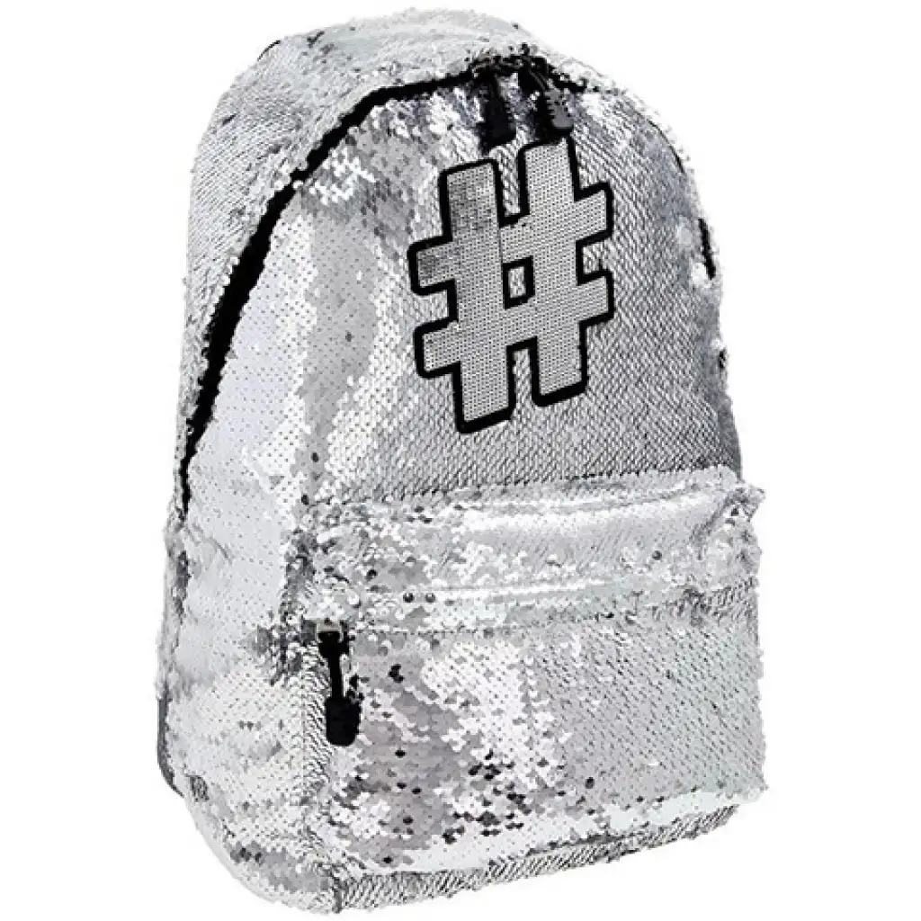 Spirit: Hashtag Silver zaino scolastico con paillettes, zaino color argento 41x32x21cm