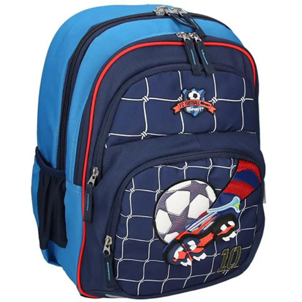 Spirit: Zaino ergonomico a quattro scomparti di colore blu con motivo di calcio