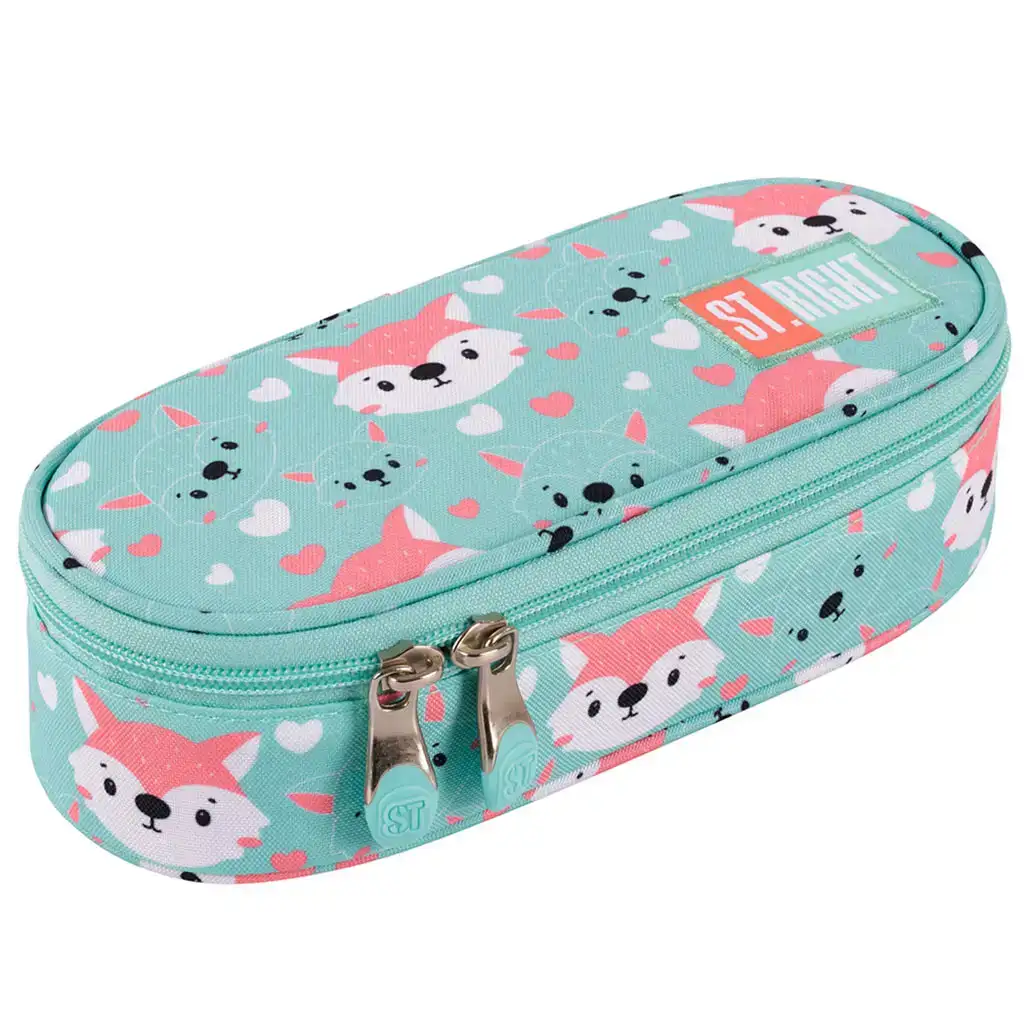 St.Right: Astuccio ovale con motivo di volpe Lovely Fox, colore turchese, 23 cm
