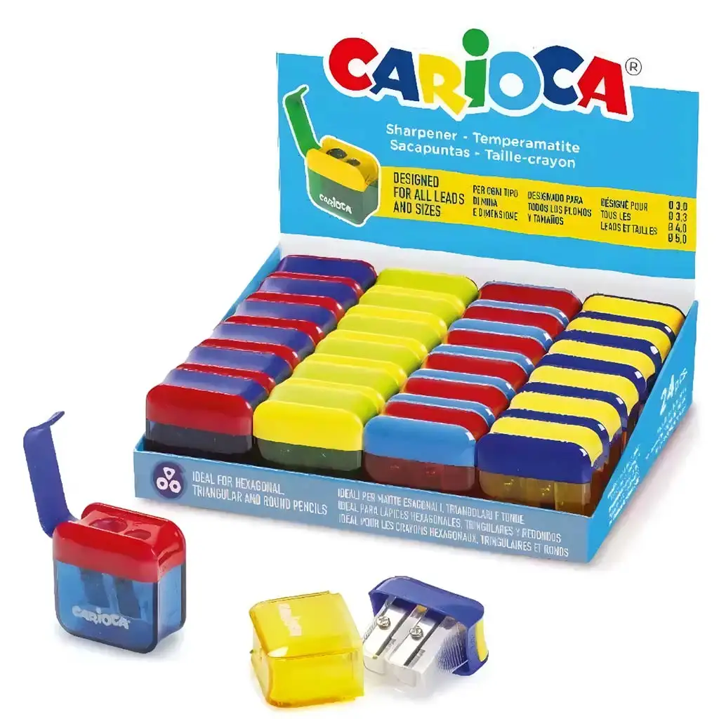 Temperino a serbatoio a due fori colorato vari tipi 1 pezzo - Carioca