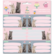Ars Una: Cute Animals - Tea Party, etichette per quaderni a tema gatti, confezione 3x6 pezzi