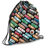 Ars Una: Sacca per la ginnastica nera con motivo skateboard Rollin Mania, 32x42 cm