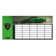 Ars Una: orario su un unico foglio, stampato fronte-retro con Lamborghini verdi