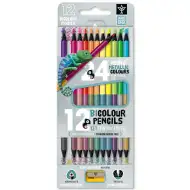 Ars Una: set di matite colorate bicolore neon-metal 12/24 pezzi, triangolari, con temperino