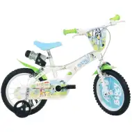 Bicicletta per bambini Bluey 14” con portaborraccia e rotelle laterali, colore bianco-blu-verde – Dino Bikes