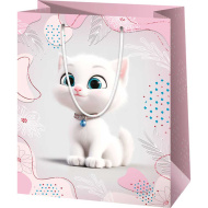 Borsa regalo bianca con gattini, media 18x23x10 cm