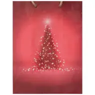 Borsa regalo di colore rosso con motivo di albero di Natale 17,5x22,5x9,5 cm