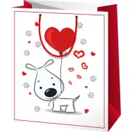 Borsa regalo di dimensioni normali con motivo di cagnolino innamorato 11x6x14cm