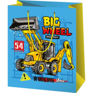 Borsa regalo di media misura con stampa Big Wheel a tema macchine da lavoro 18 x 10 x 23 cm