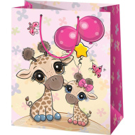 Borsa regalo esclusiva di dimensioni medie a fantasia giraffa 18x23x10 cm