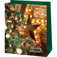 Borsa regalo media con motivo di albero di Natale decorato "Buon Natale" 18x10x23 cm