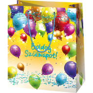 Buon compleanno! Grande borsa regalo esclusiva gialla 26 x 13 x 33 cm