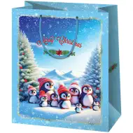 Cardex: Borsa regalo grande con pinguini natalizi, 26x13x33 cm