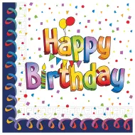 Confezione da 20 tovaglioli di carta con scritta "Happy Birthday" arcobaleno