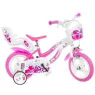 Flappy bicicletta per bambini da 12” con cestino e seggiolino per bambole, colore rosa-bianco - Dino Bikes