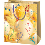 Grande borsa regalo dorata a fantasia di palloncini 26x13x33 cm