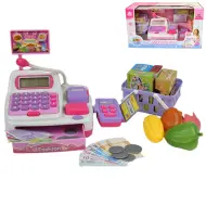 Happy Shopping: Registratore di cassa elettronico bianco-rosa con suoni e accessori 22,5x17cm
