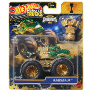 Hot Wheels Monster Trucks: Rageasaur, monster truck in miniatura da campione con trofeo, scala 1:64 - Mattel