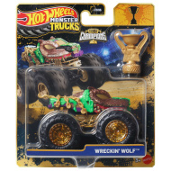 Hot Wheels Monster Trucks: Wreckin Wolf macchinina monster da campione con trofeo in scala 1/64 - Mattel