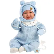Llorens: Bambola neonato Talo Sonrisas 44 cm con suoni in abito blu con cappuccio