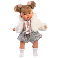 Llorens: Joelle, bambola che piange di 38 cm con ciuccio e cappotto bianco.