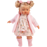 Llorens: Roberta, bambola da 33 cm con ciuccio, vestita con un cardigan rosa.