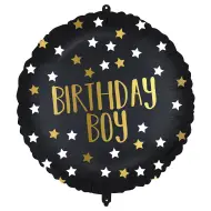 Palloncino in mylar per compleanno – con scritta "Birthday Boy", nero e oro con stelle, 46 cm