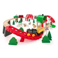 Pista ferroviaria agricola in legno con trenino e altri accessori, set da 60 pezzi - Woodyland